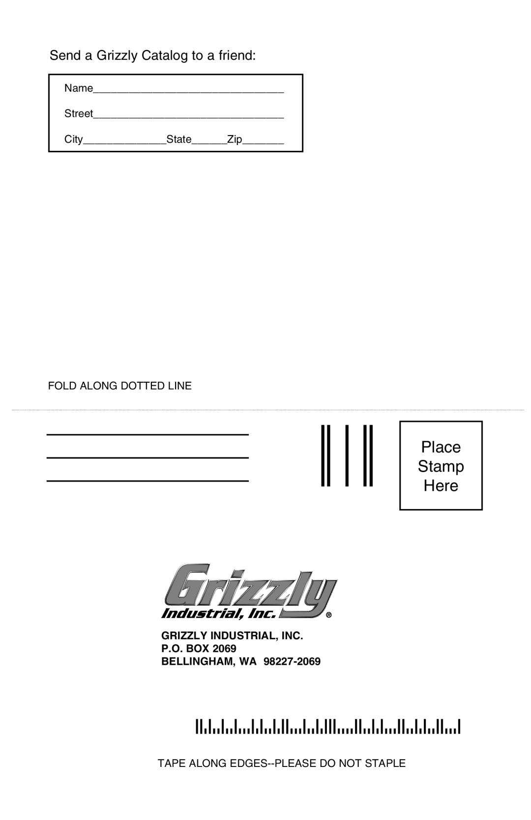 Grizzly H5977 instruction manual Place Stamp Here 