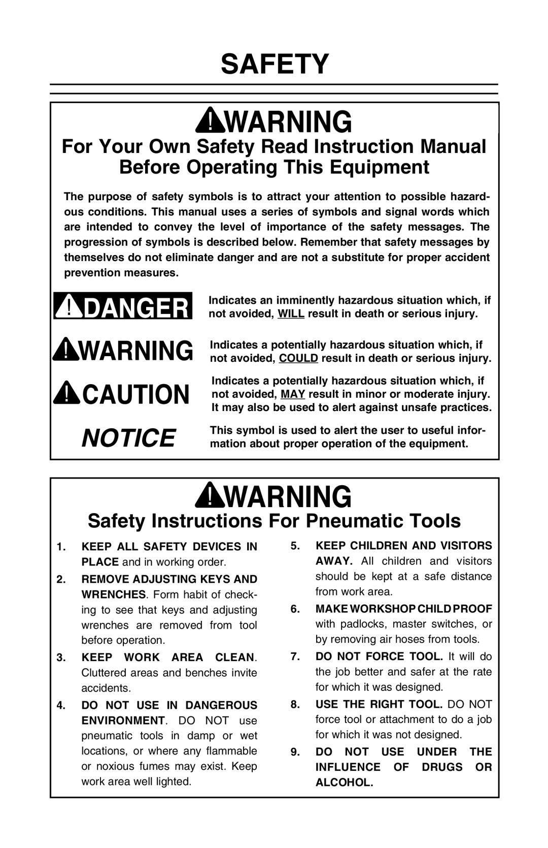 Grizzly H5977 instruction manual Safety 