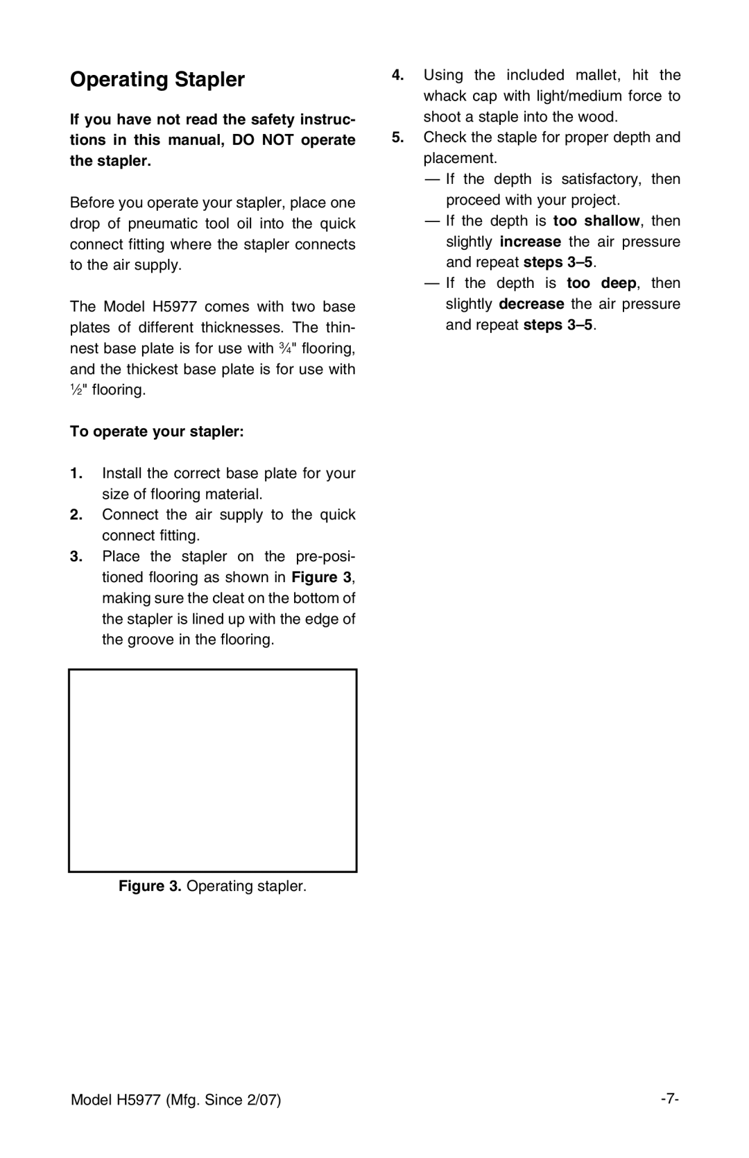 Grizzly H5977 instruction manual Operating Stapler, To operate your stapler 