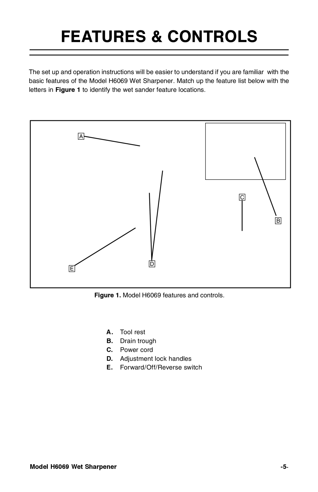 Grizzly H6069 instruction manual Features & Controls 