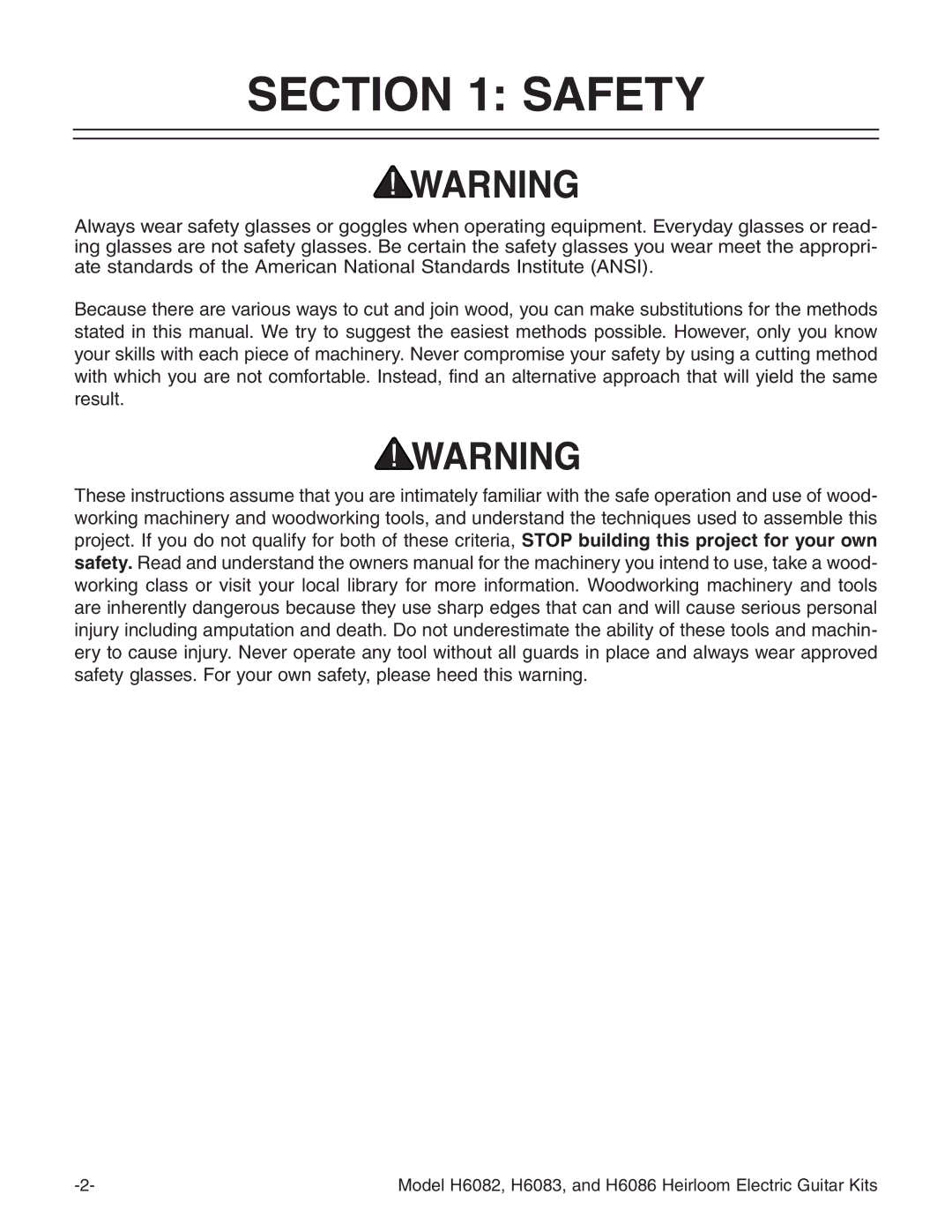 Grizzly H6086, H6082, H6083 instruction manual Safety 