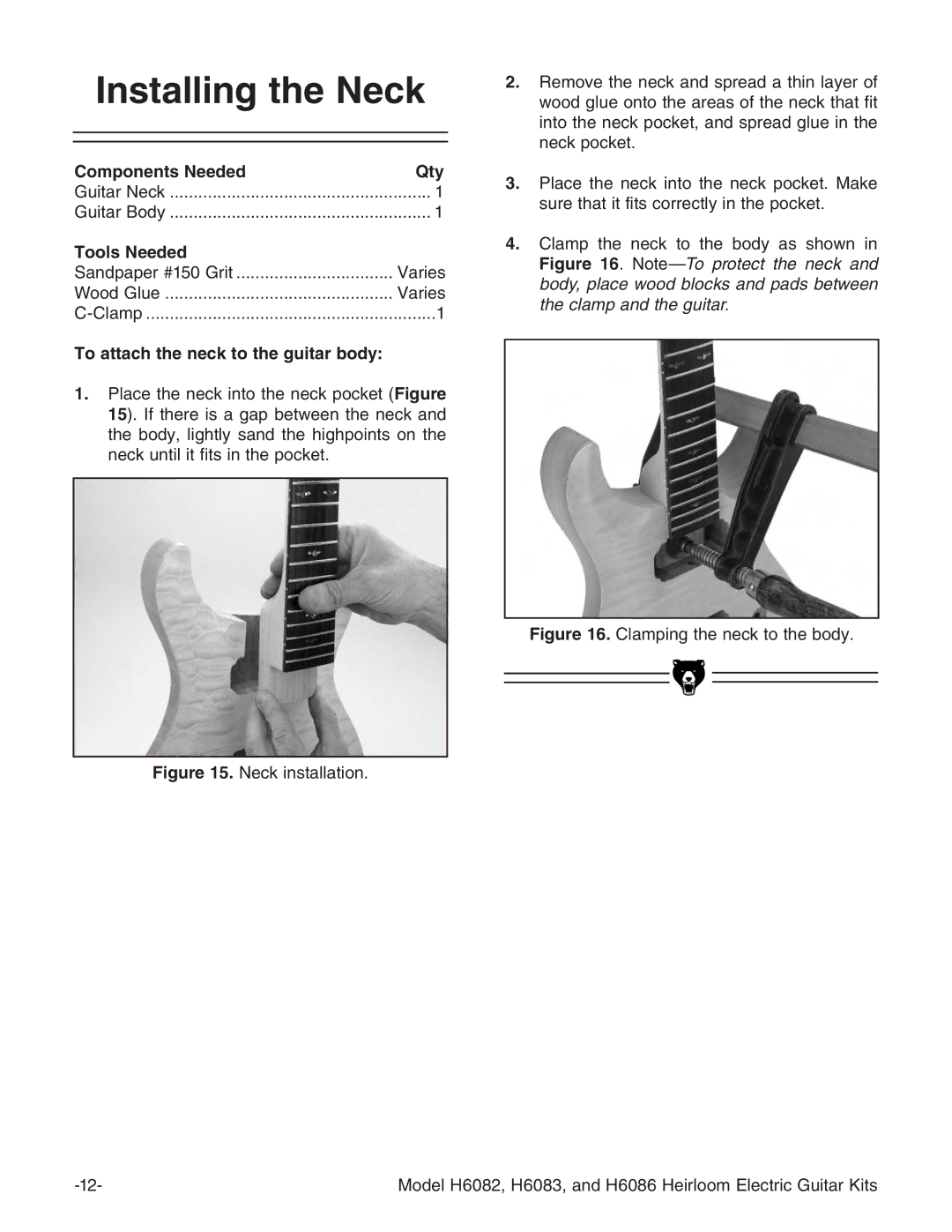 Grizzly H6082 manual Nstalling the .ECK, 4O Attach Thehneck to Thehguitar BODY, Igure CZX`chiVaaVidc# 