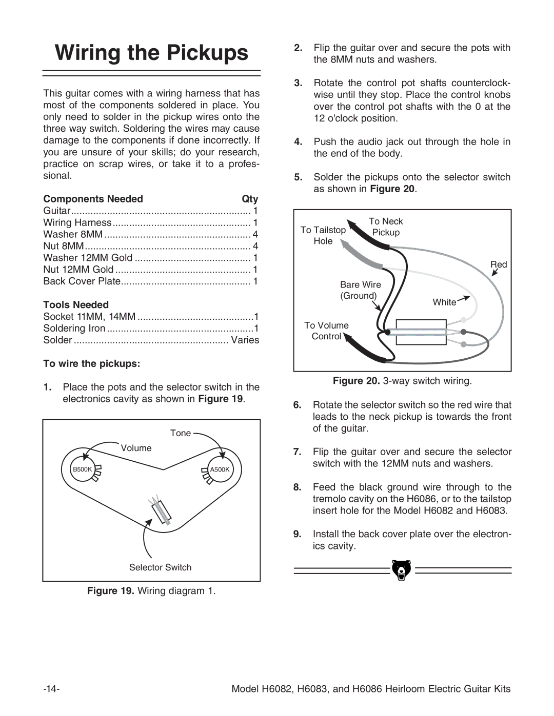 Grizzly H6082 manual 7IRING the 0ICKUPS, 4O Wire THEHPICKUPS, Igure Lgc\YV\gVb&# Igure lVnhliXlgc\# 