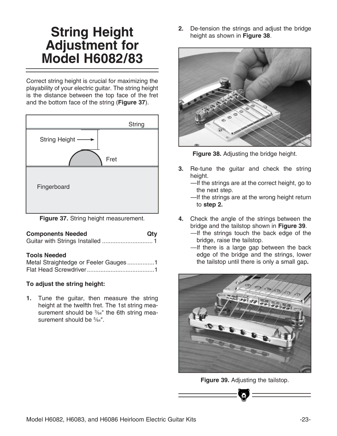 Grizzly H6082 manual 3TRING Eight !DJUSTMENTTFORR -ODELD, 4O Adjust Thehstring HEIGHT 