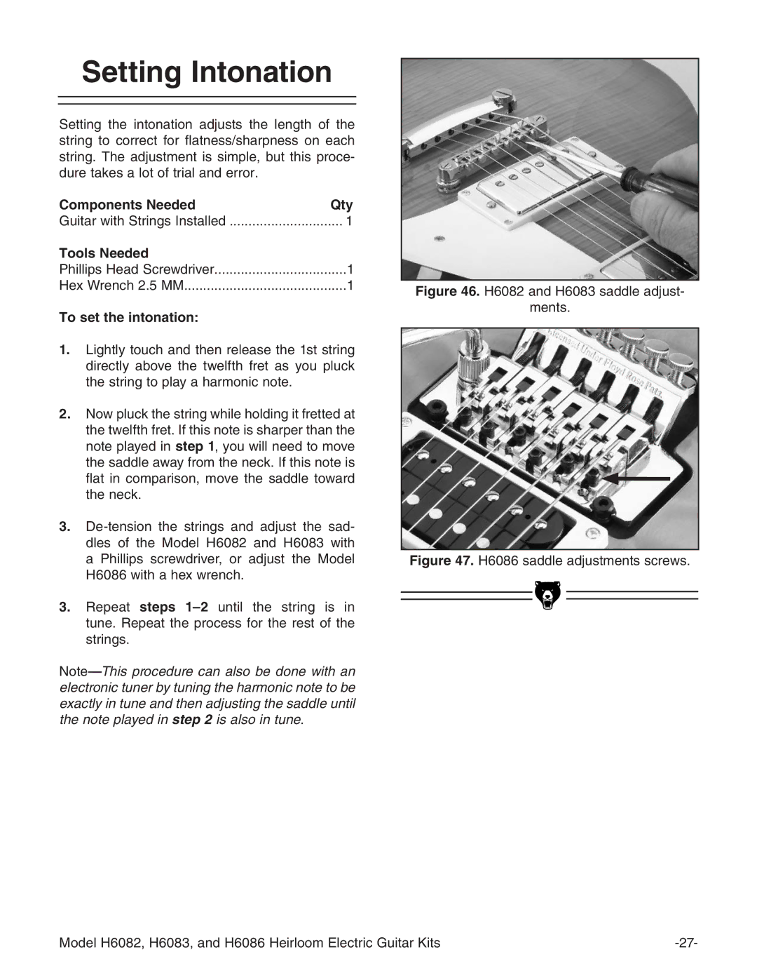 Grizzly H6082 manual 3ETTING Ntonation, 4O SETETHEHINTONATION 