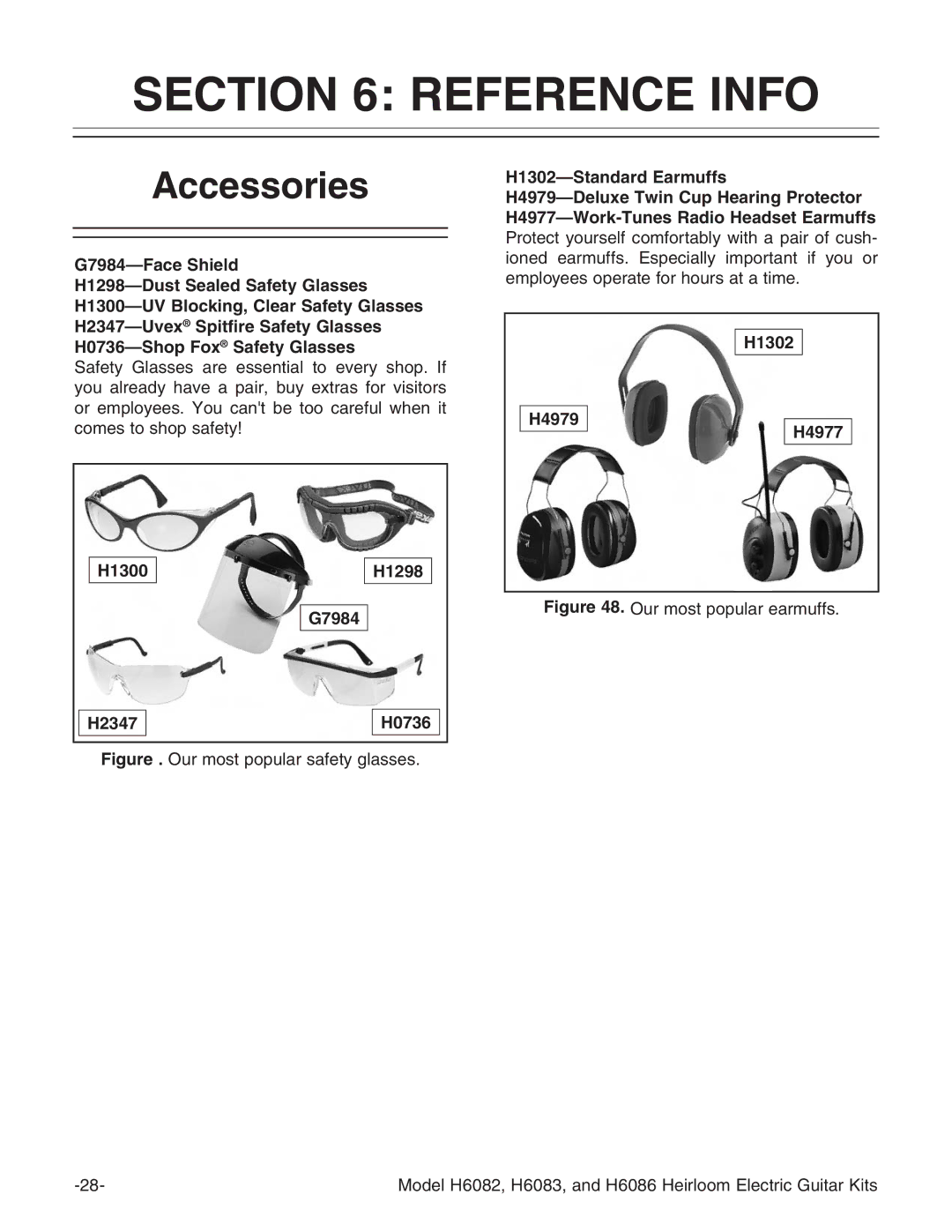 Grizzly H6082 Ccessories,  $UST 3EALED 3AFETY Lasses, Igure DjgbdhiedejaVghVZin\aVhhZh#,  3TANDARD %ARMUFFS 