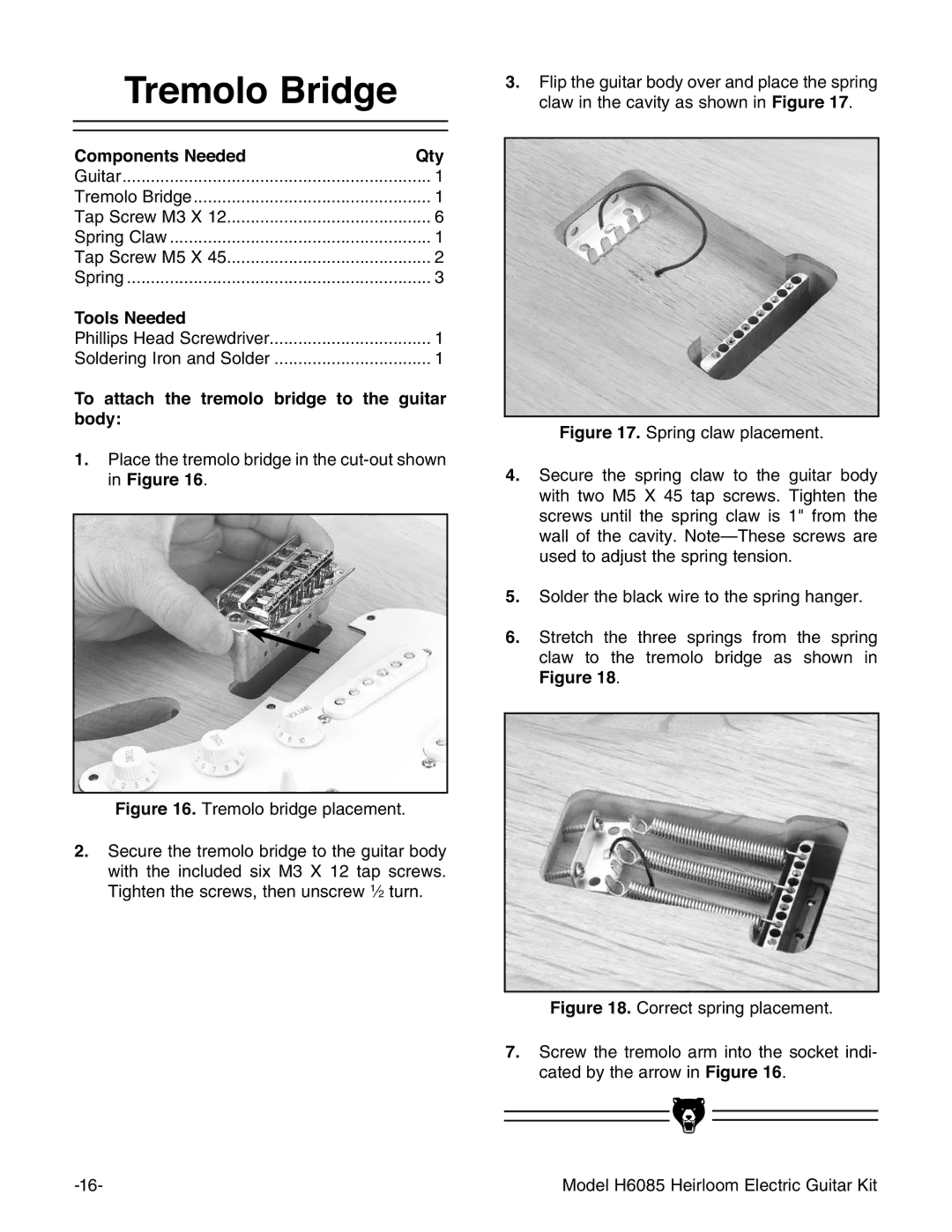 Grizzly H6085 manual 7R DWWDFK WKH WUHPROR EULGJH WR WKH JXLWDU ERG\, LJXUHIgZbdadWgY\ZeaVXZbZci# 