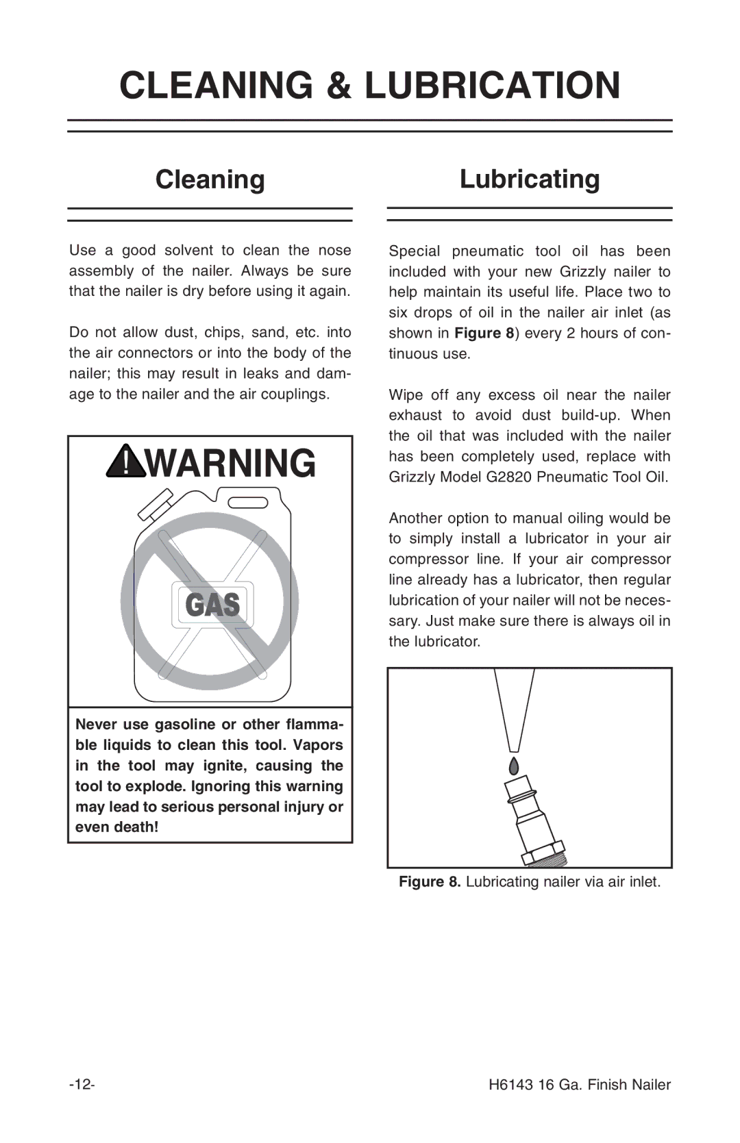 Grizzly H6143 instruction manual Cleaning & Lubrication, CleaningLubricating 