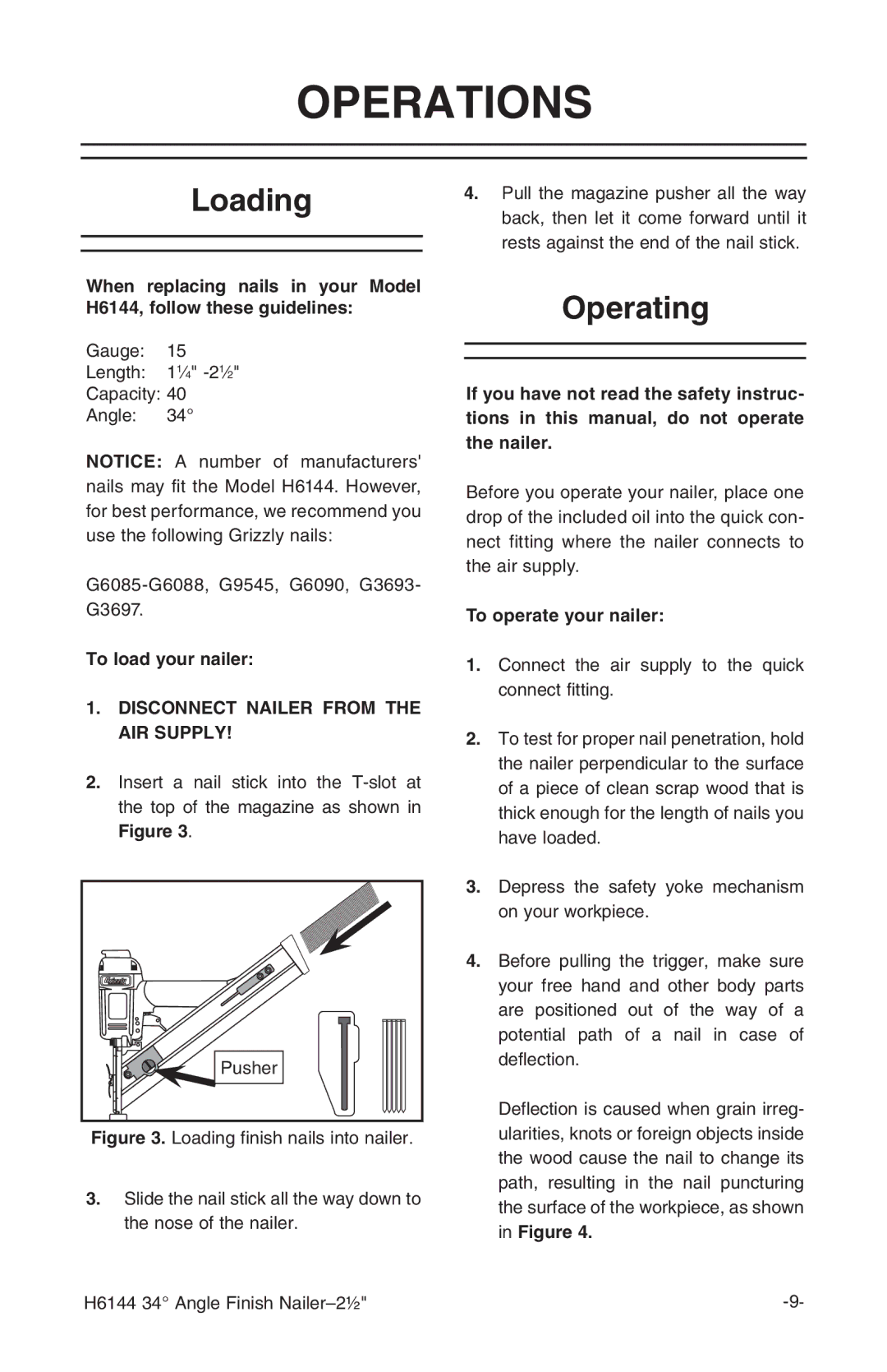 Grizzly H6144 instruction manual Operations, Loading, Operating 