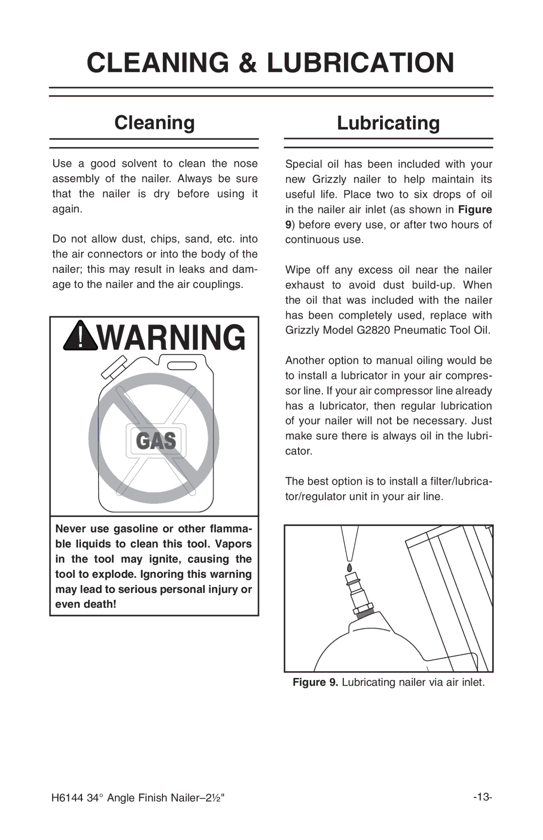 Grizzly H6144 instruction manual Cleaning & Lubrication, CleaningLubricating 