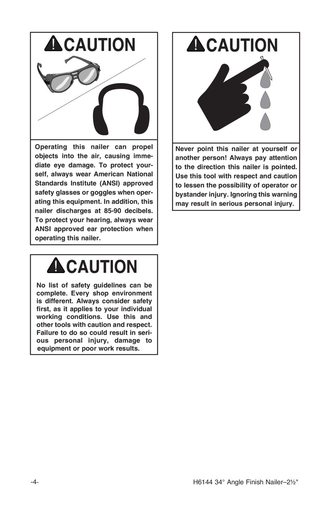 Grizzly instruction manual H6144 34 Angle Finish Nailer-2½ 