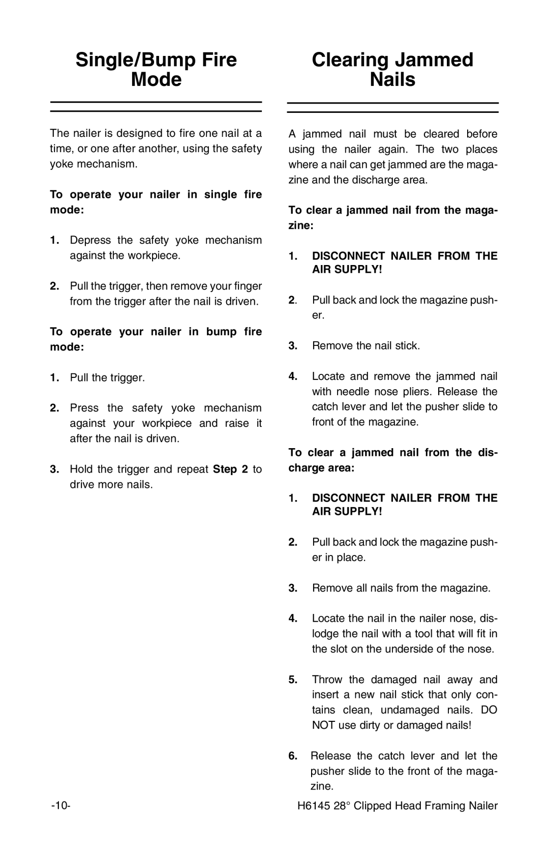 Grizzly H6145 instruction manual Nails, To operate your nailer in single fire mode 