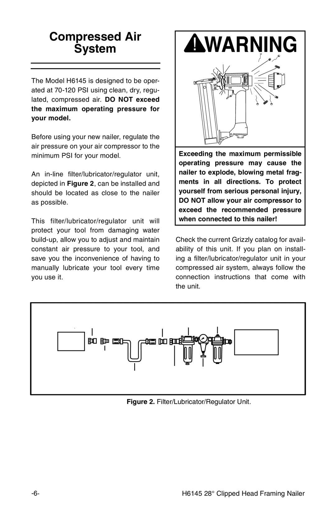 Grizzly H6145 instruction manual Compressed Air System 