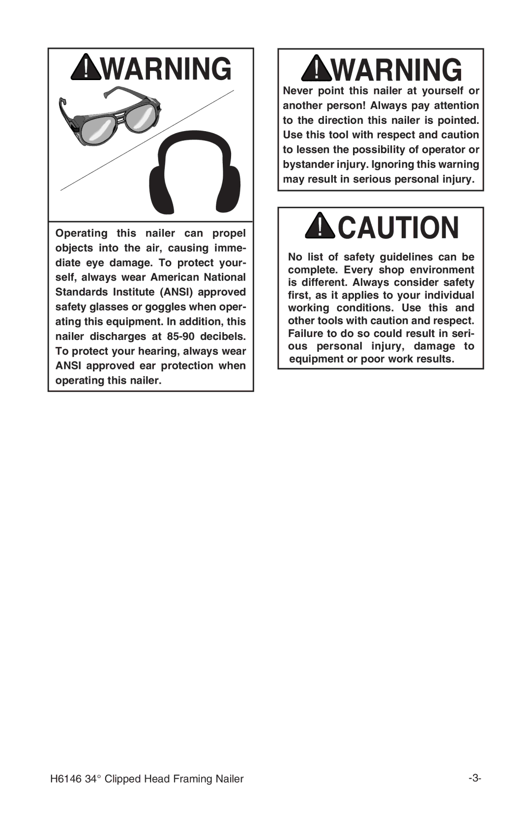 Grizzly instruction manual H6146 34 Clipped Head Framing Nailer 