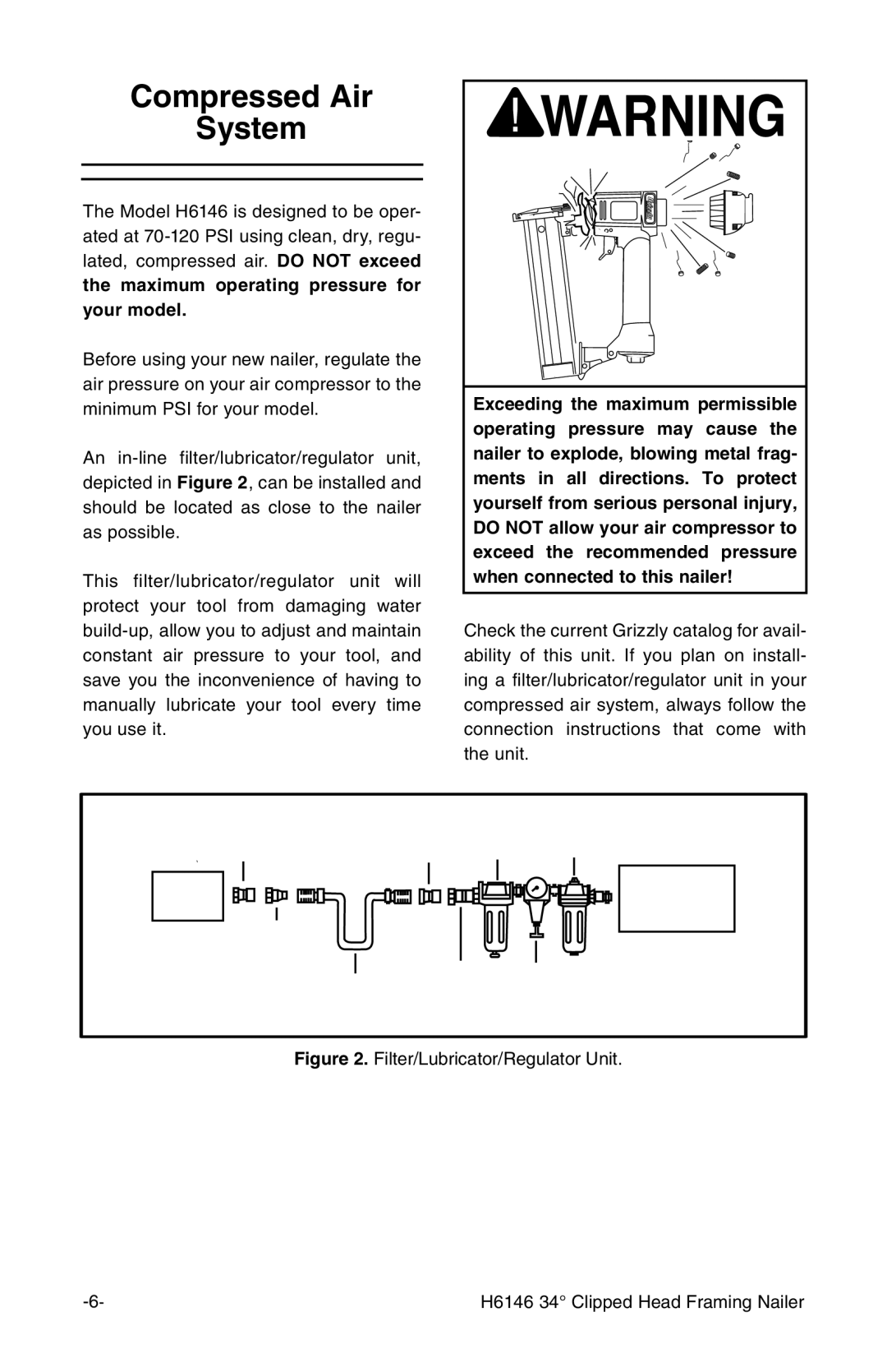 Grizzly H6146 instruction manual Compressed Air System 