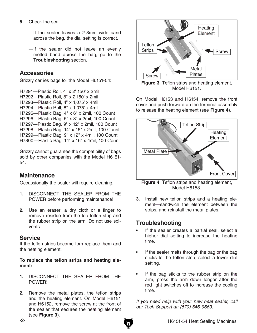 Grizzly H6151-54 specifications Accessories, Maintenance, Service, Troubleshooting 