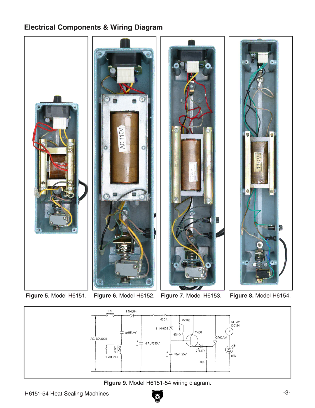 Grizzly H6151-54 Electrical Components & Wiring Diagram, Model H6151. . Model H6152. . Model H6153. . Model H6154 