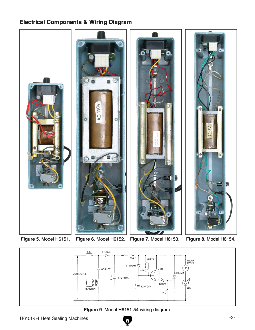 Grizzly Electrical Components & Wiring Diagram, Model H6151-54 wiring diagram, H6151-54 Heat Sealing Machines 