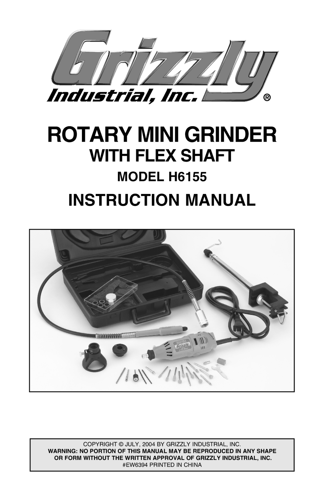 Grizzly H6155 instruction manual Rotary Mini Grinder 