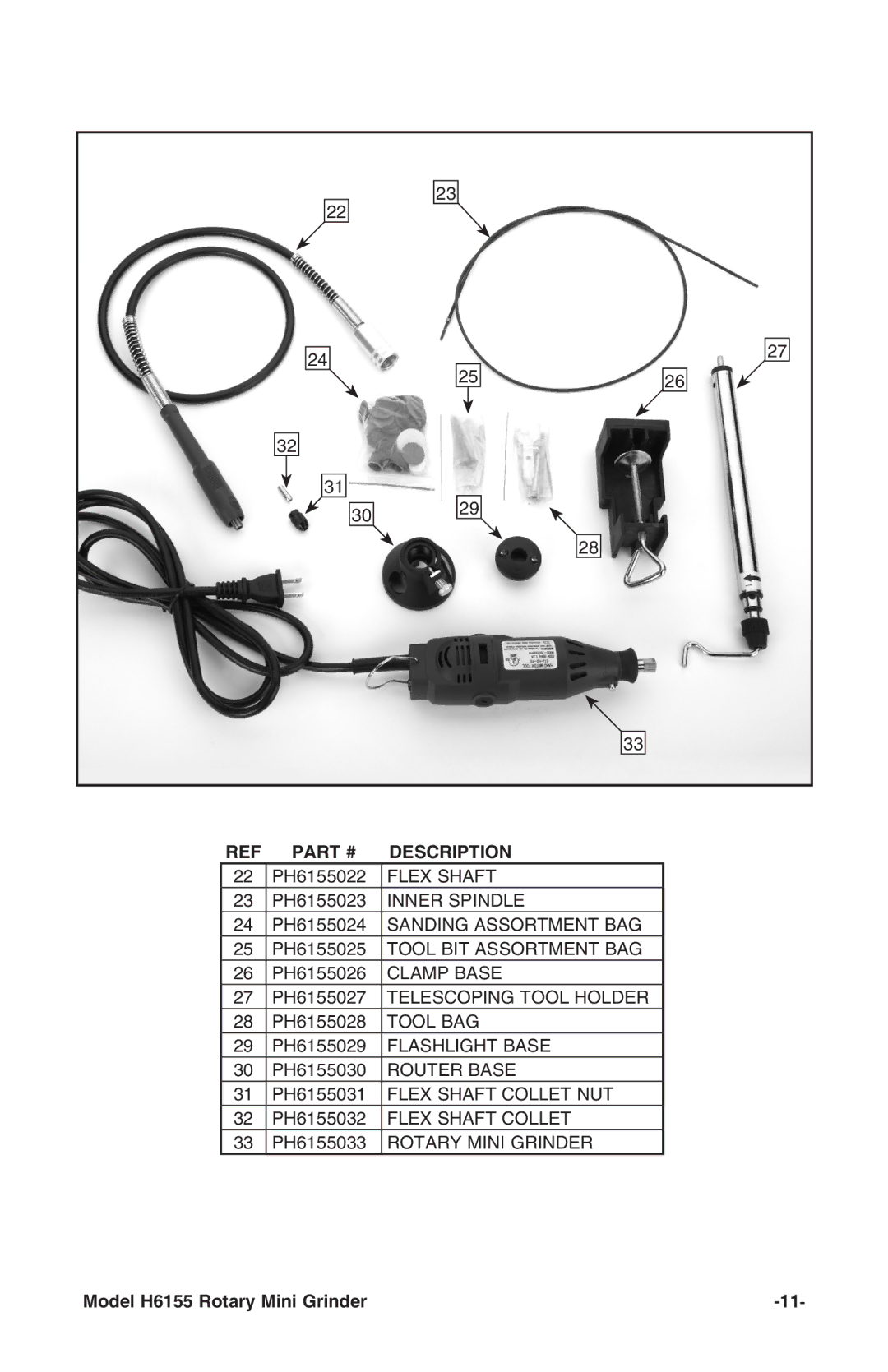 Grizzly H6155 instruction manual Flex Shaft 