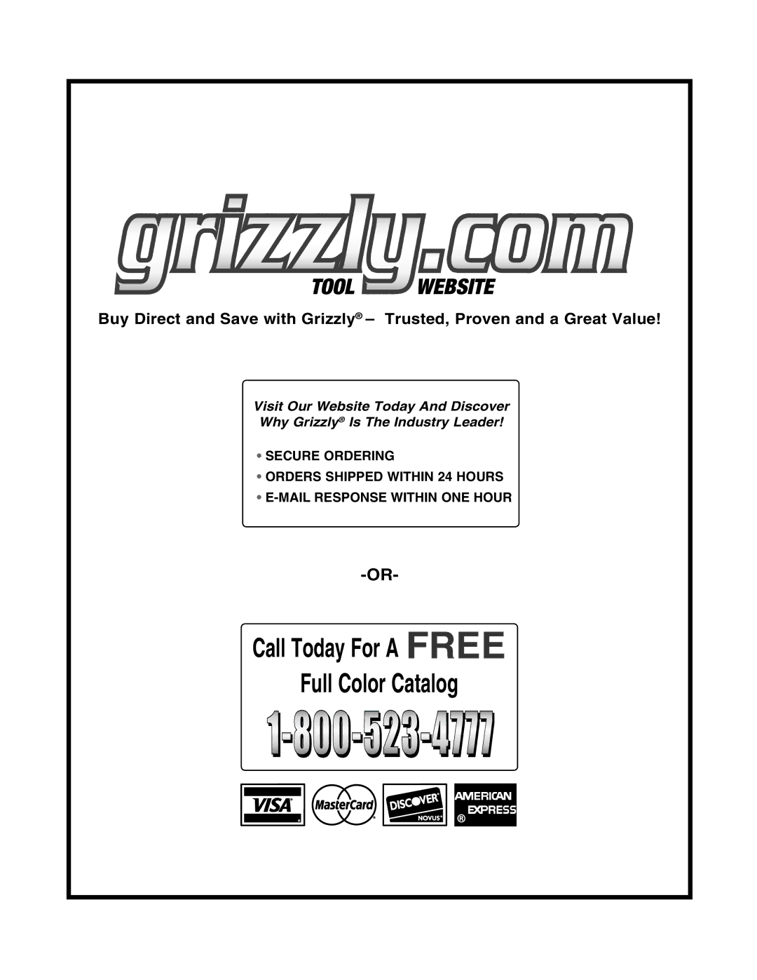 Grizzly H6167 specifications #ALL 4ODAYD&ORO! &2%% 