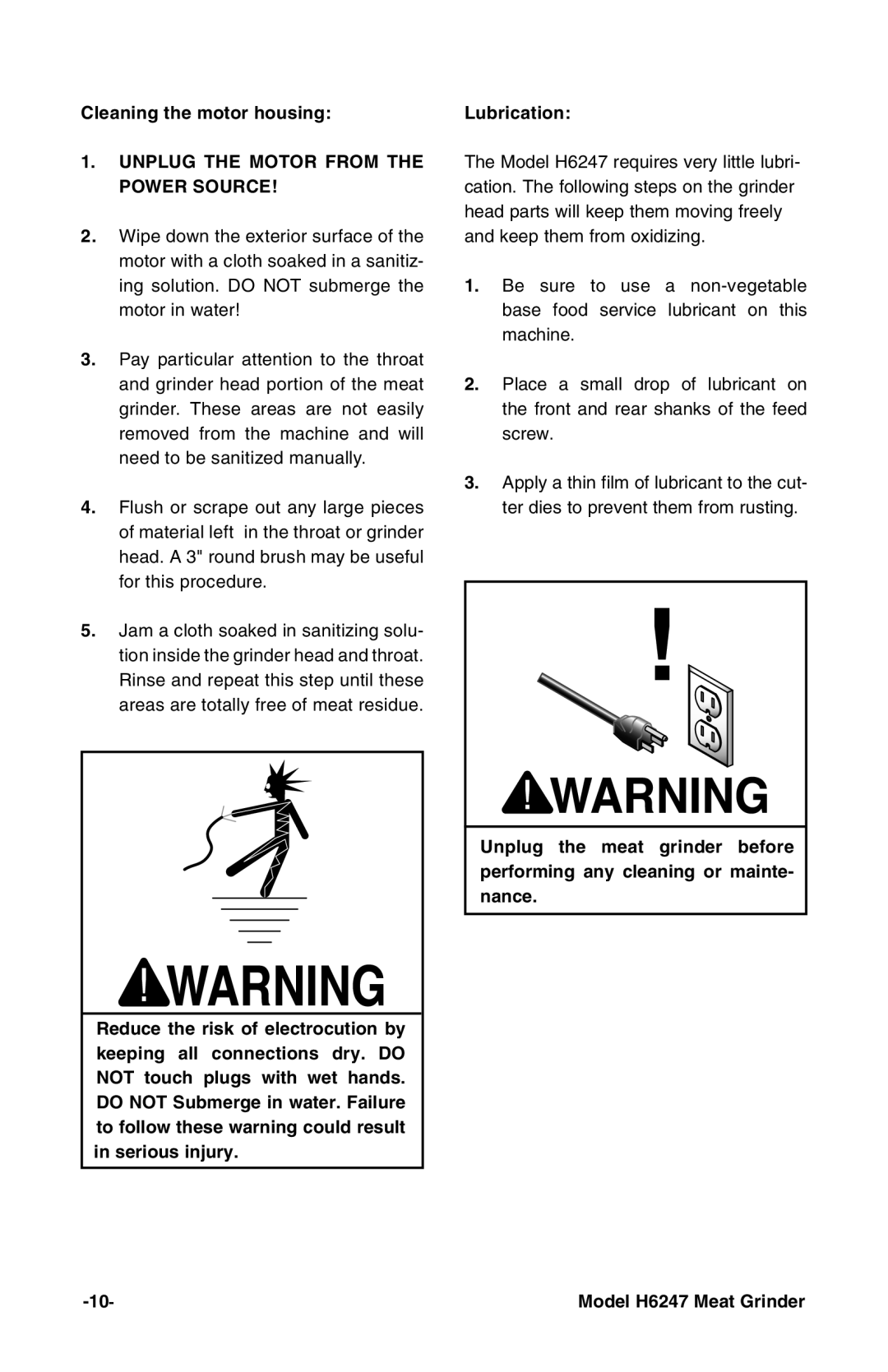 Grizzly H6247 instruction manual Unplug the Motor from the Power Source 