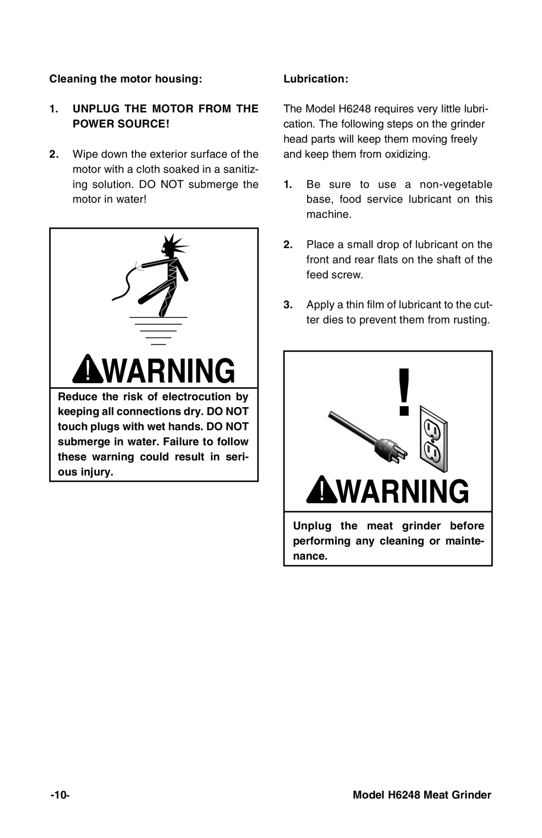 Grizzly H6248 instruction manual Unplug the Motor from the Power Source 