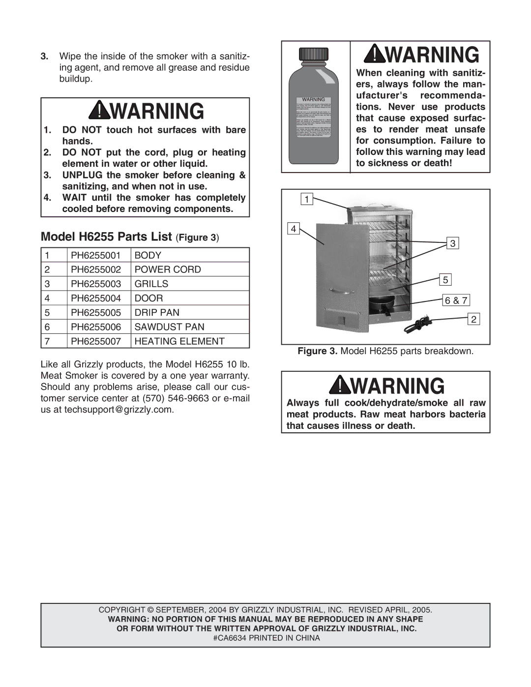 Grizzly manual Model H6255 Parts List Figure 