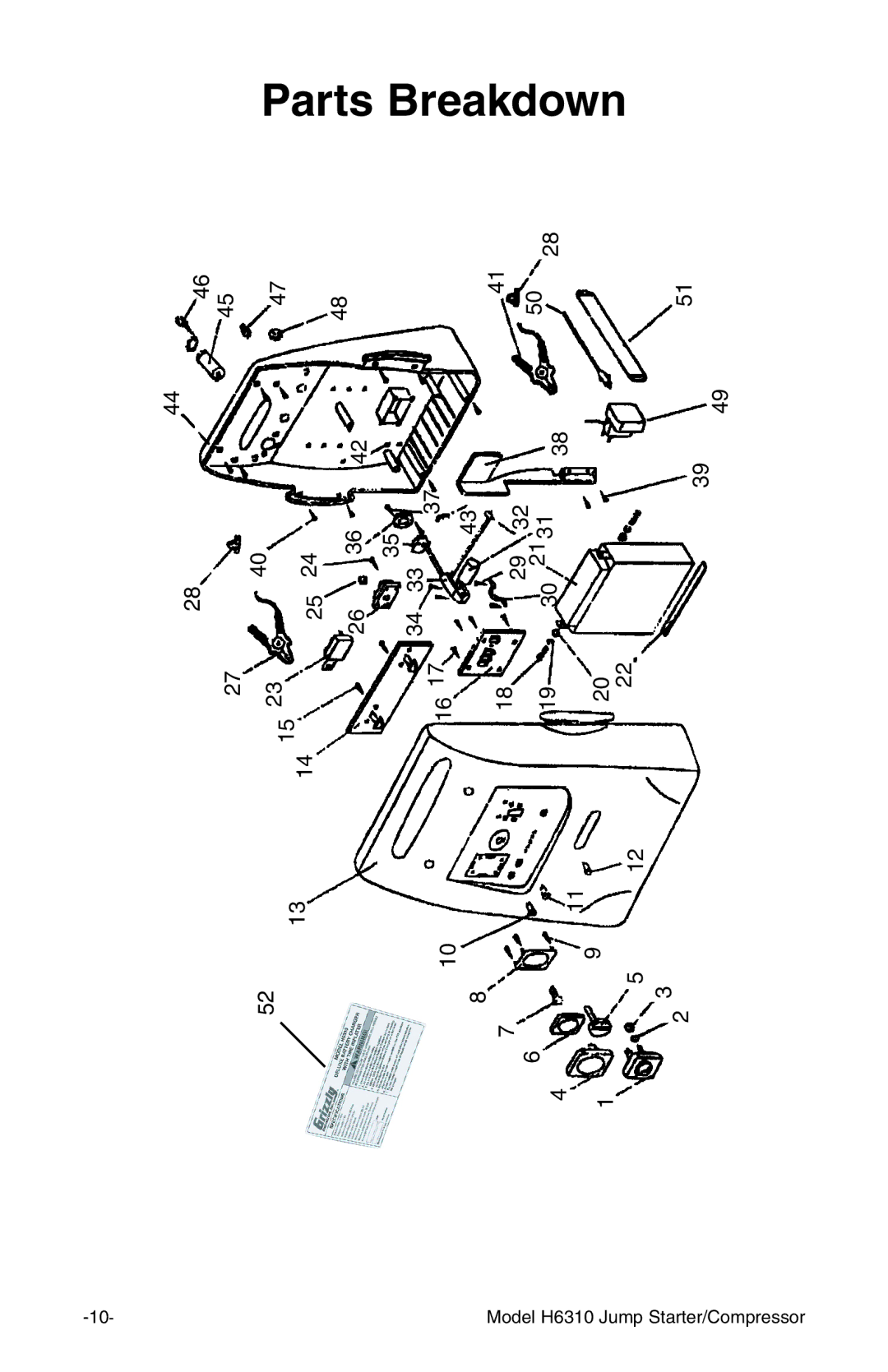 Grizzly H6310 instruction manual Parts Breakdown 