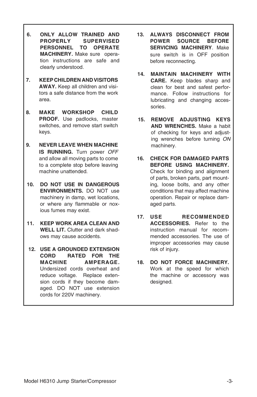 Grizzly H6310 instruction manual Only Allow Trained 