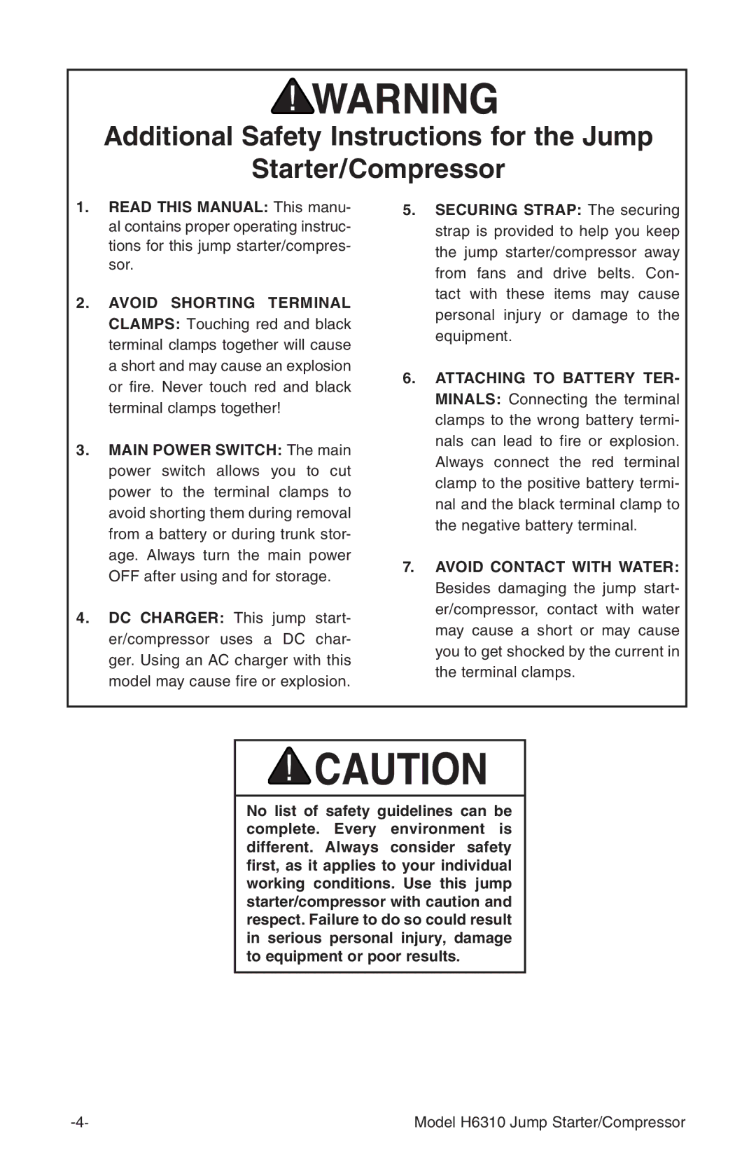 Grizzly instruction manual Model H6310 Jump Starter/Compressor 