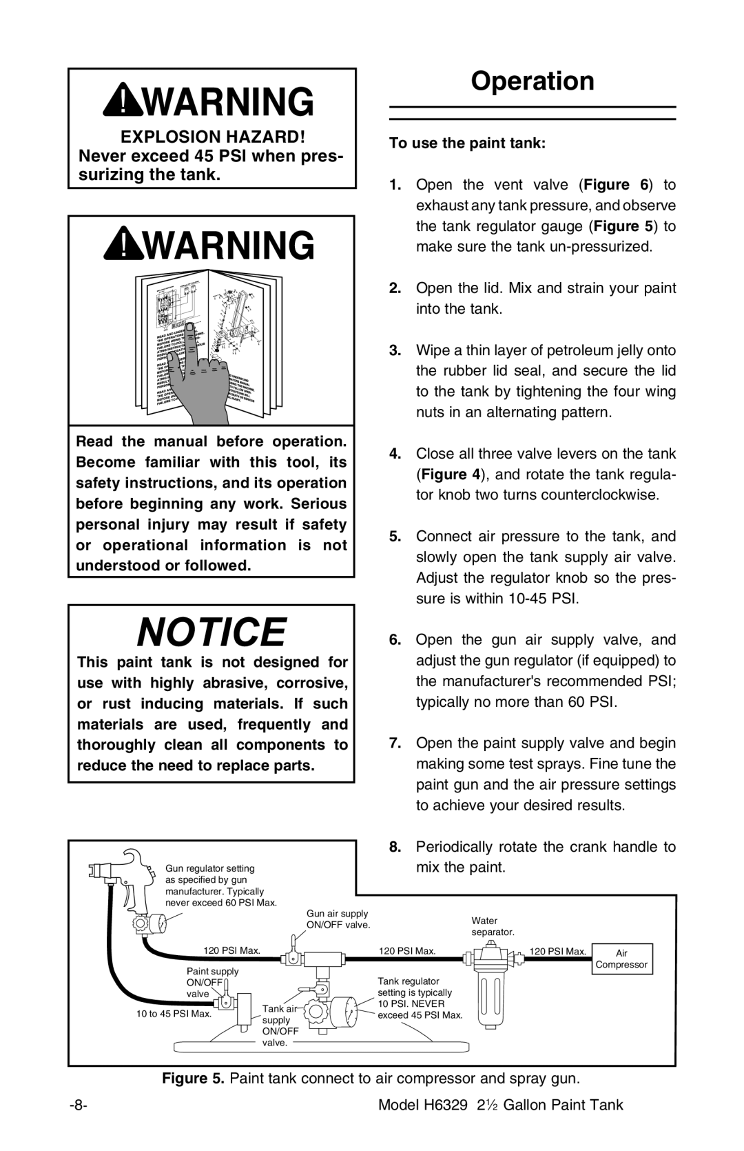 Grizzly H6329 instruction manual Operation, To use the paint tank 