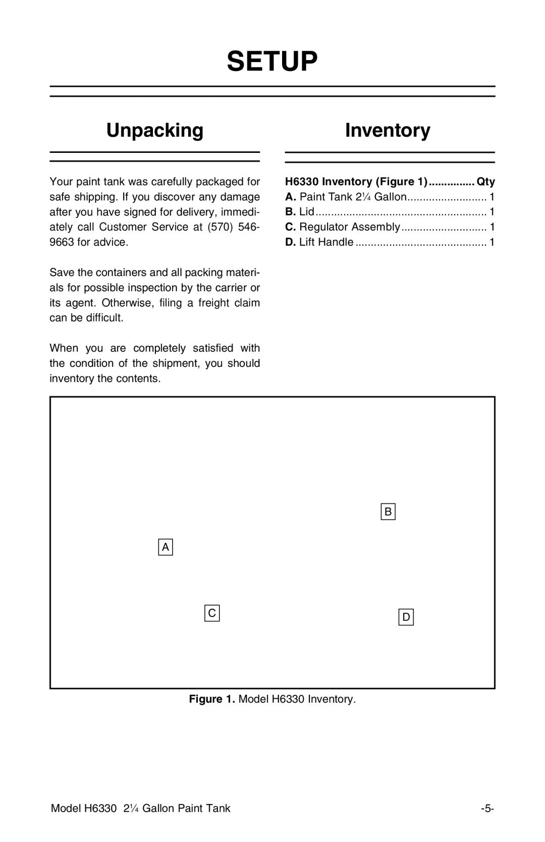 Grizzly H6330 instruction manual Setup, UnpackingInventory 