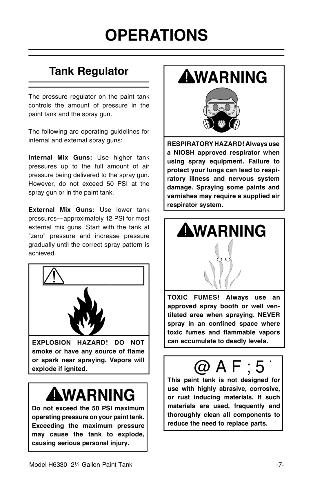 Grizzly H6330 instruction manual Operations, Tank Regulator 