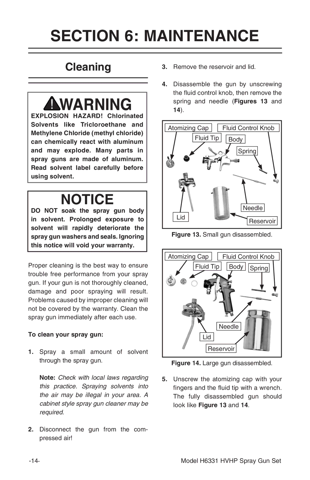 Grizzly H6331 instruction manual Maintenance, Cleaning, To clean your spray gun 