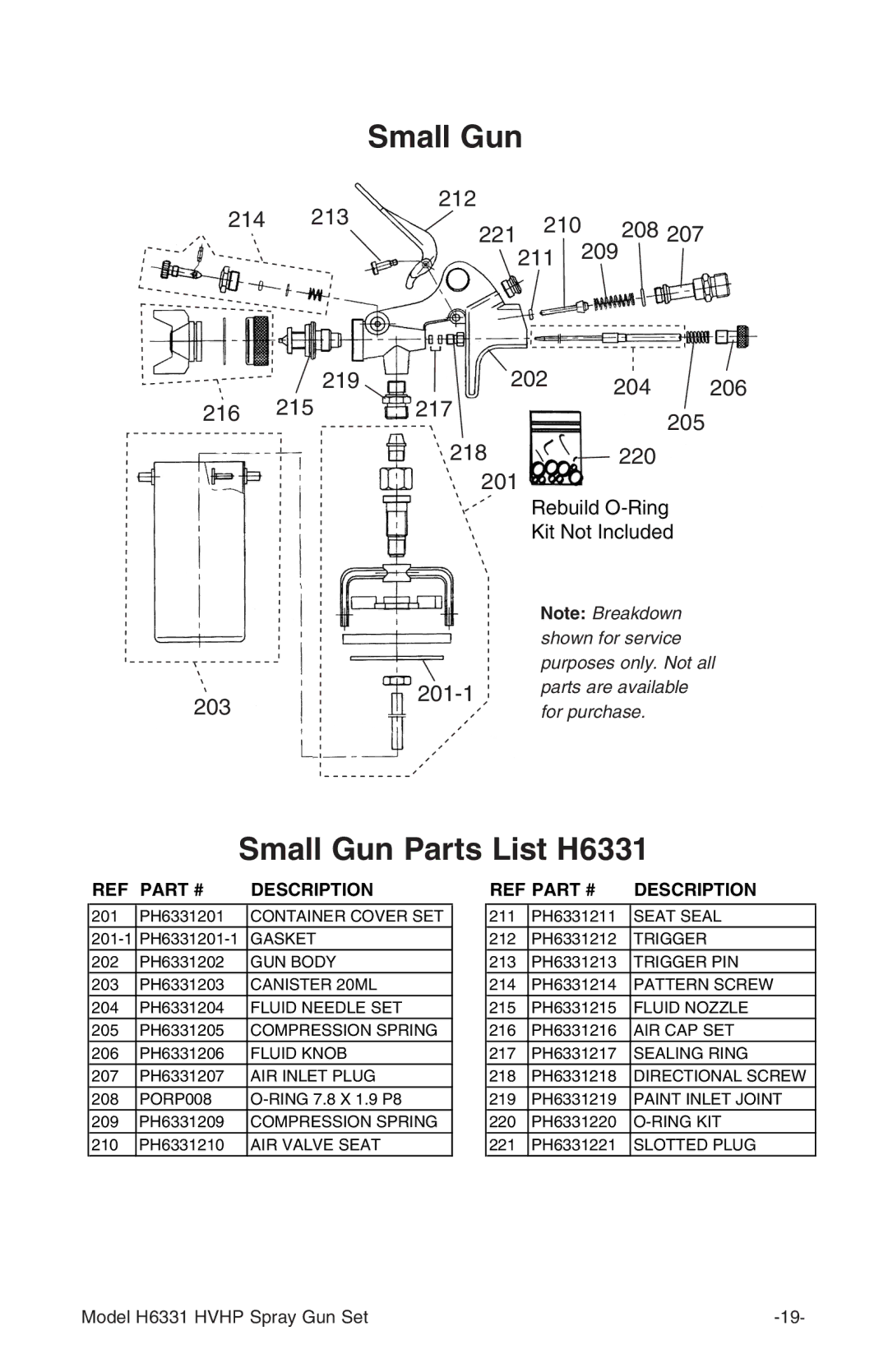 Grizzly instruction manual Small Gun Parts List H6331, Description 