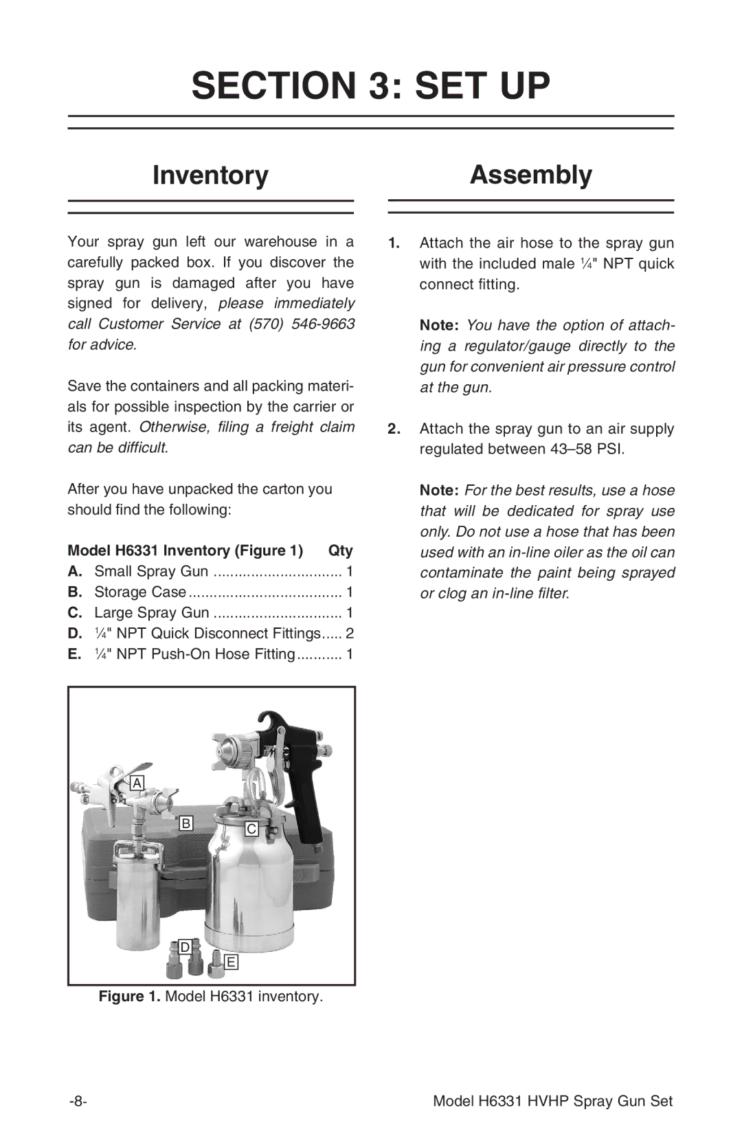 Grizzly instruction manual Set Up, InventoryAssembly, Model H6331 Inventory Figure 