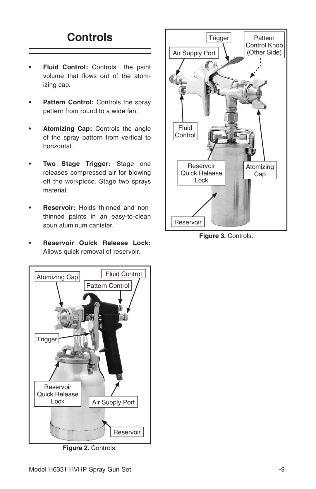 Grizzly H6331 instruction manual Controls, Reservoir Quick Release Lock 