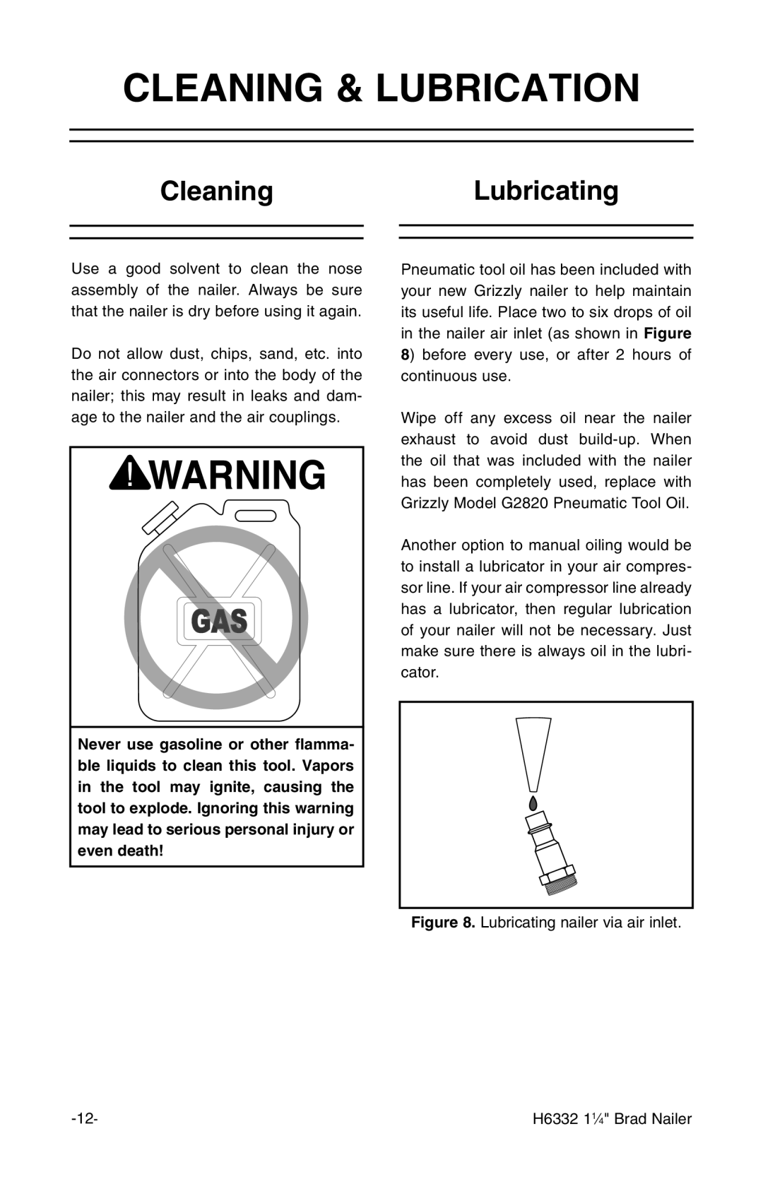 Grizzly H6332 owner manual Cleaning & Lubrication, CleaningLubricating 