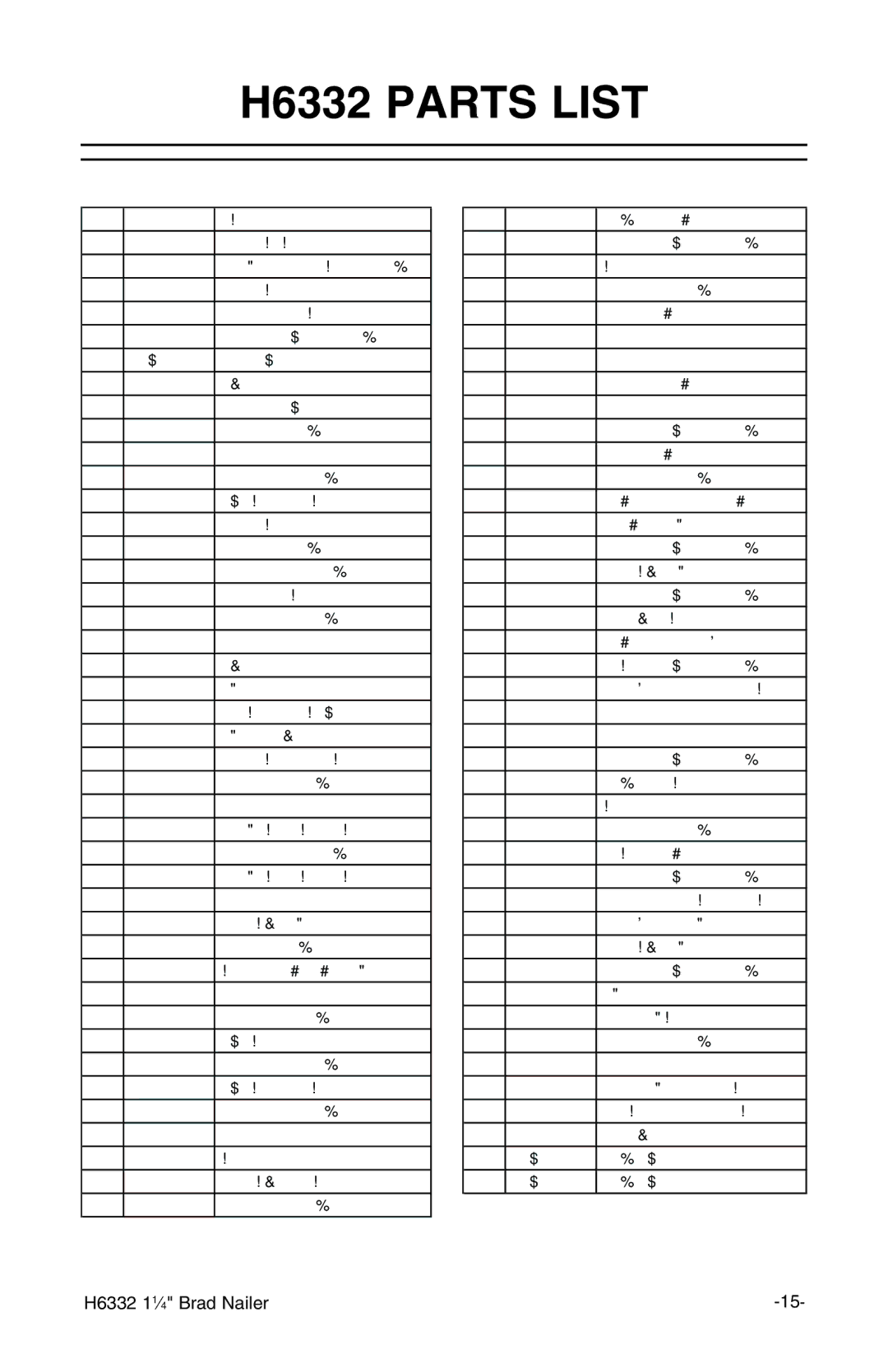 Grizzly owner manual H6332 Parts List, Description 