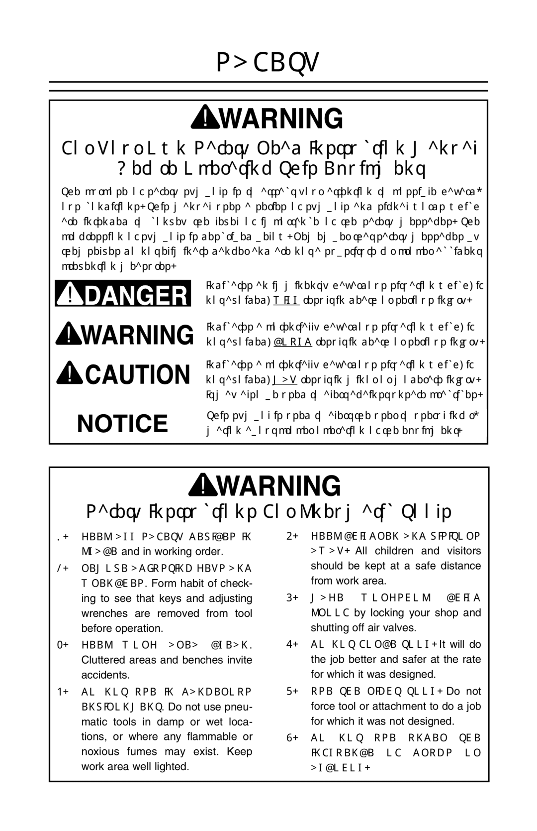 Grizzly H6332 owner manual Before Operating This Equipment, Safety Instructions For Pneumatic Tools 