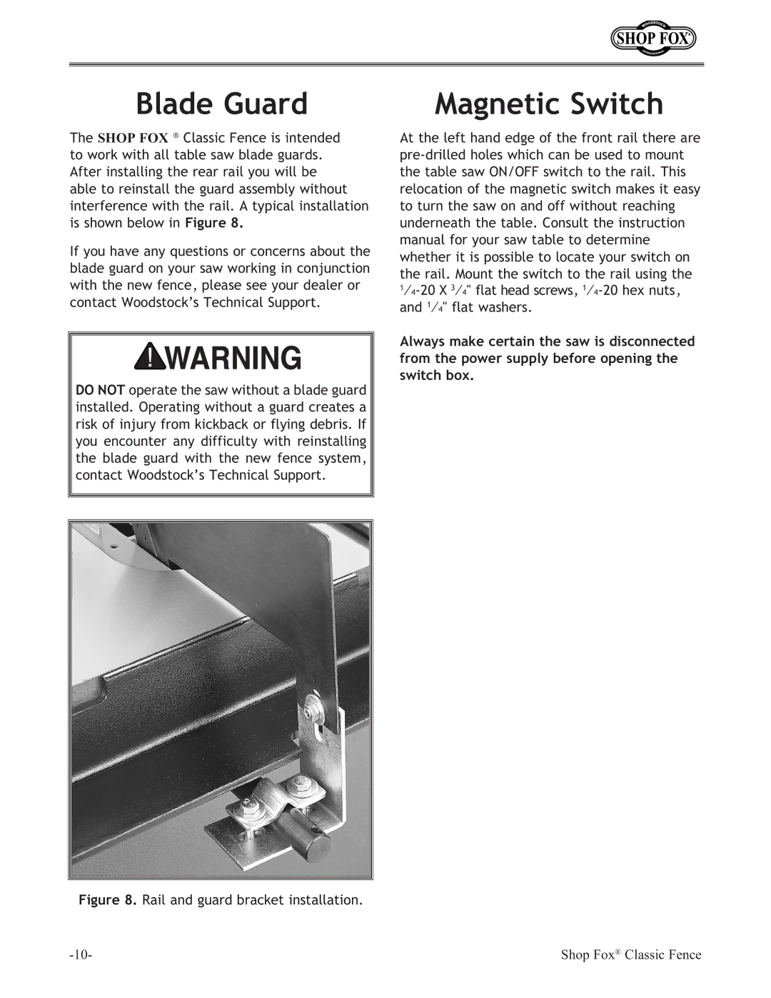 Grizzly H6472 instruction sheet Blade Guard, Magnetic Switch 