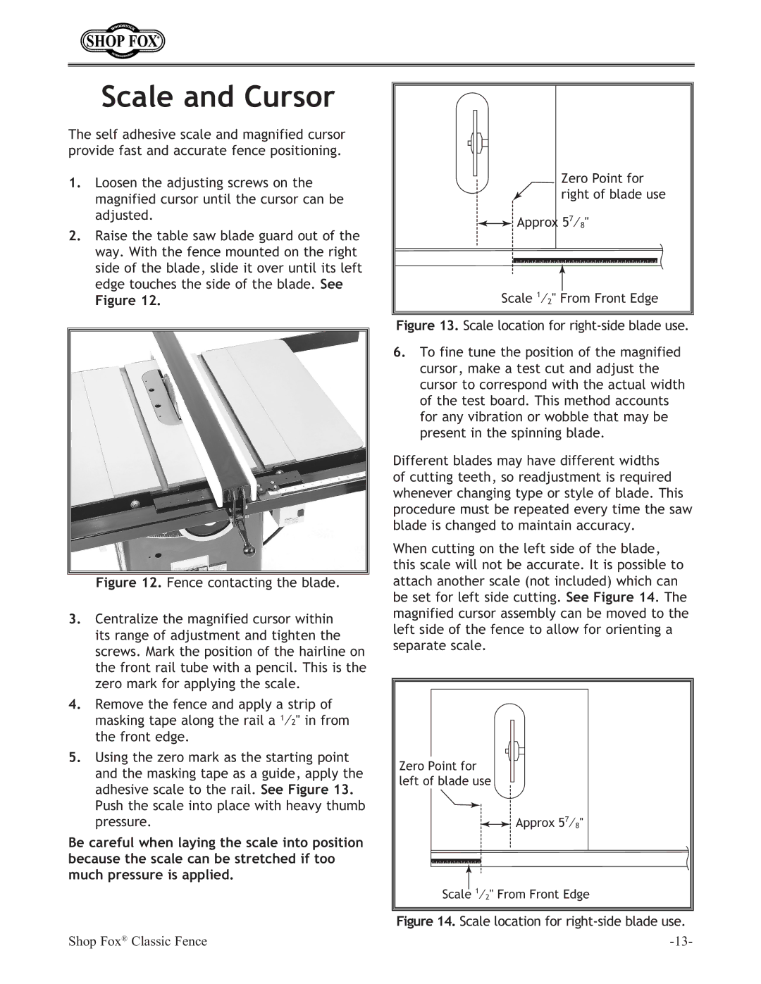 Grizzly H6472 instruction sheet Scale and Cursor, Scale location for right-side blade use 