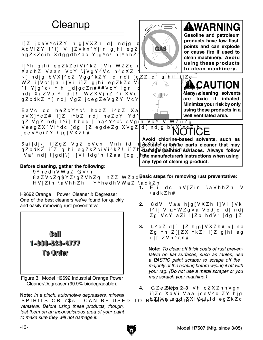 Grizzly H7507 owner manual Cleanup, Before cleaning, gather the following ™ 9hedhVWaZGV\h 