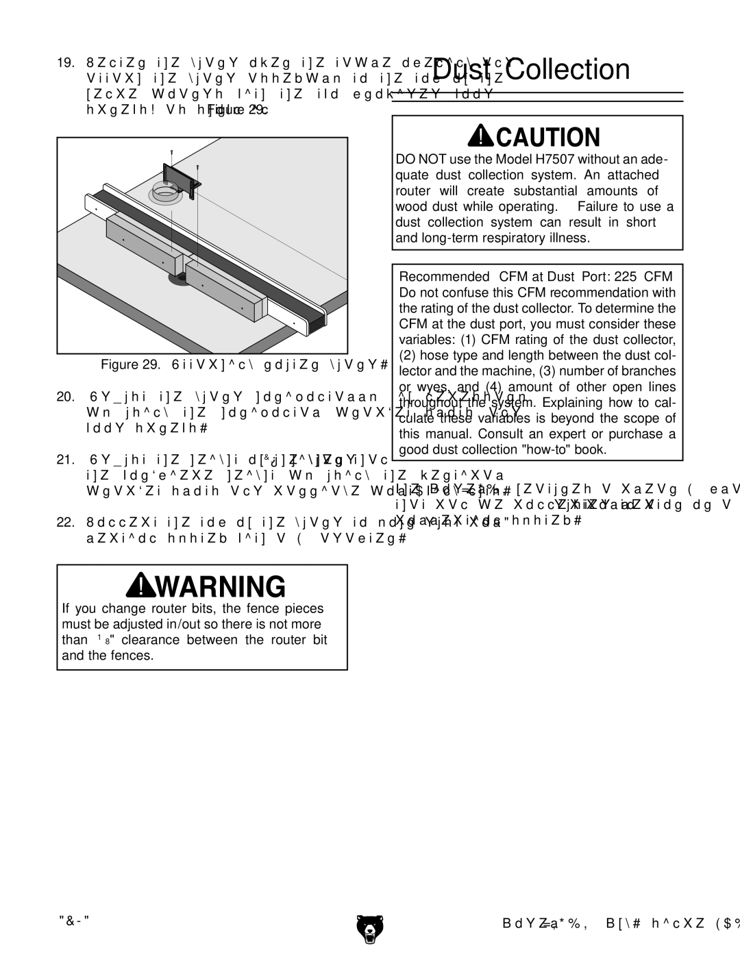 Grizzly H7507 owner manual Dust Collection, Recommended CFM at Dust Port 225 CFM 