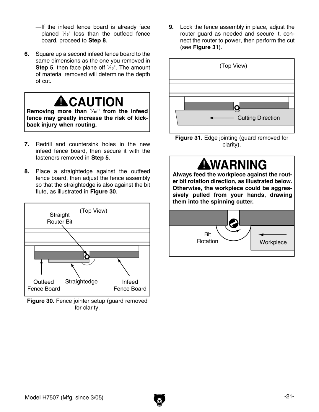 Grizzly H7507 owner manual Edge jointing guard removed for Clarity 