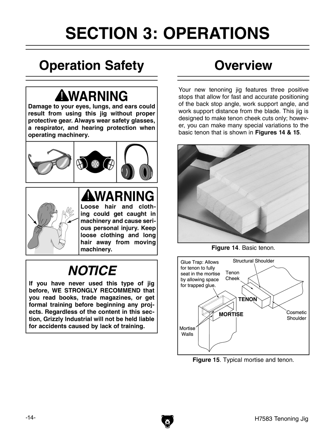 Grizzly H7583 instruction manual Operations, Operation Safety Overview 