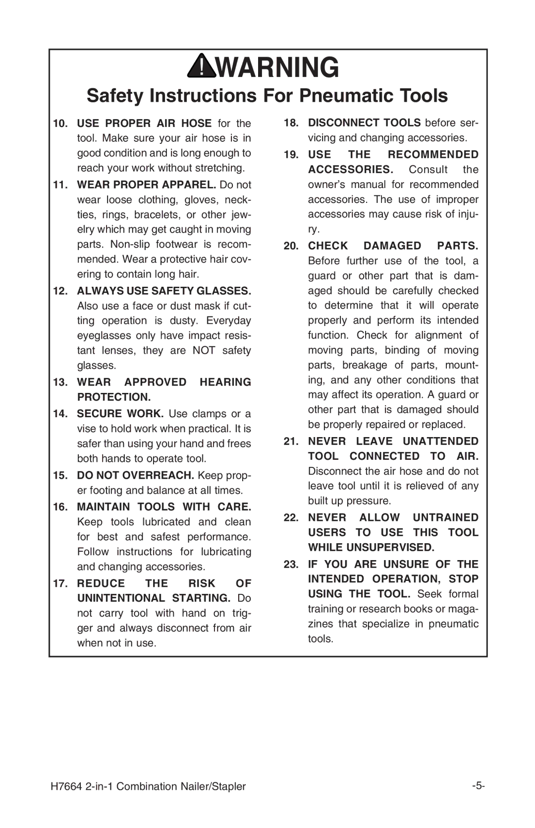 Grizzly H7664 instruction manual Wear Approved Hearing Protection 