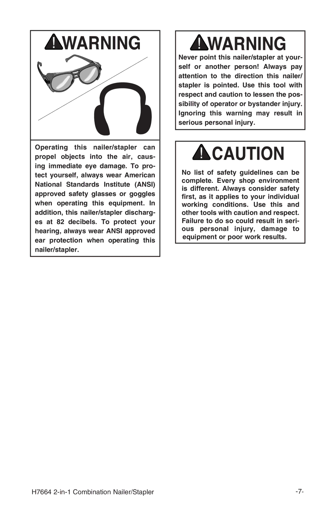 Grizzly instruction manual H7664 2-in-1 Combination Nailer/Stapler 