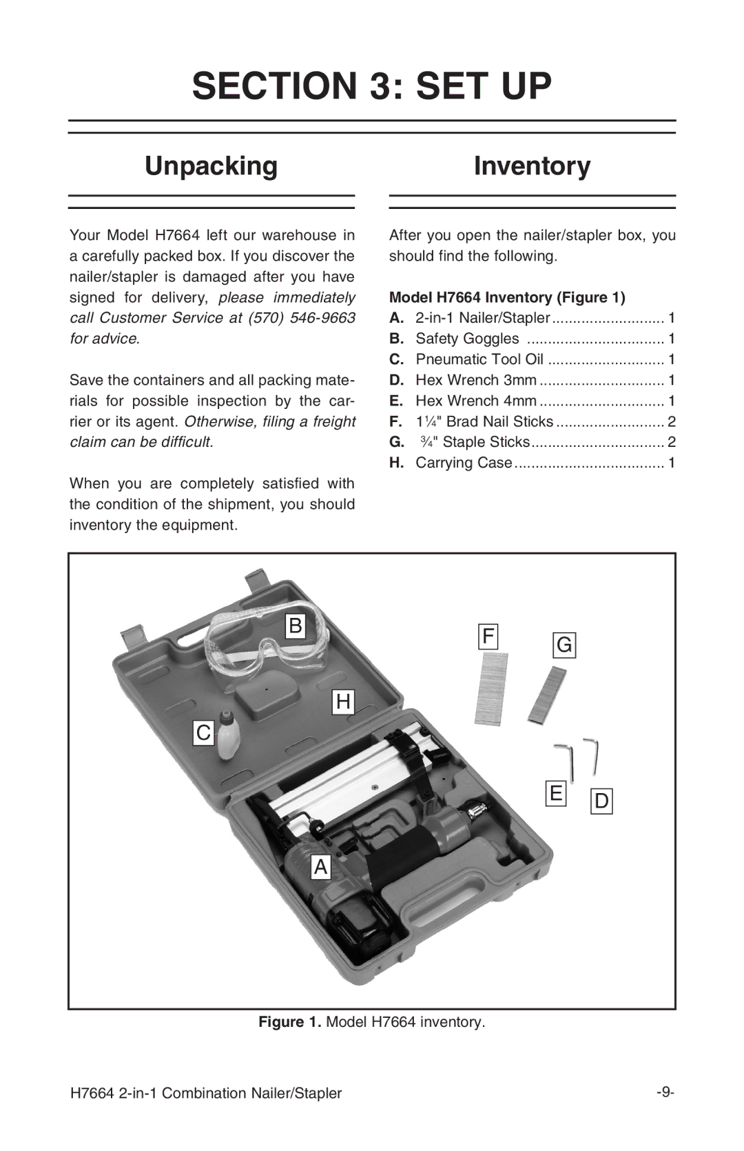 Grizzly instruction manual Set Up, UnpackingInventory, Model H7664 Inventory Figure 